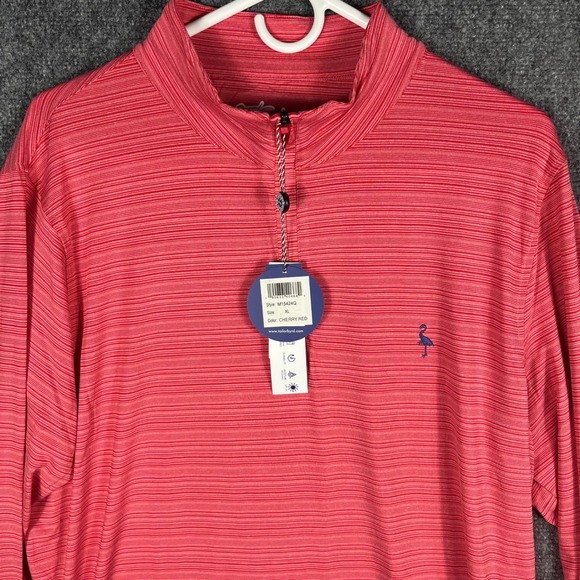 TailorByrd Performance Pullover Mens XL Cherry Red Stripe 1/4 Zip Golf NEW - Picture 2 of 10